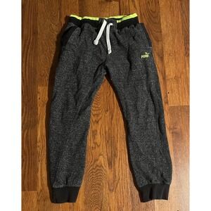 Puma Boys Jogger Sweatpants Gray Heather Neon Yellow Size L 14-16 Activewear